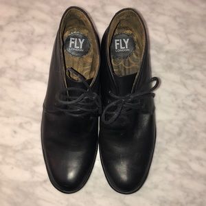 Black Leather Fly London Lace-up Booties Sz 40